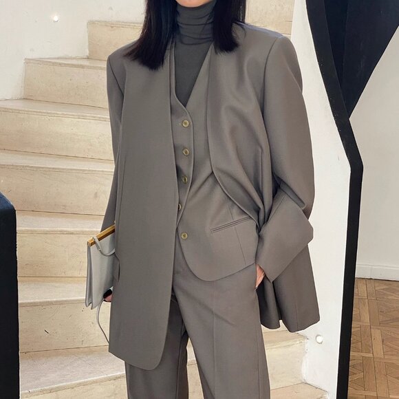 CHICJOC Classic Timeless Elephant Gray Wool Blazer Size 38 - Picture 14 of 16